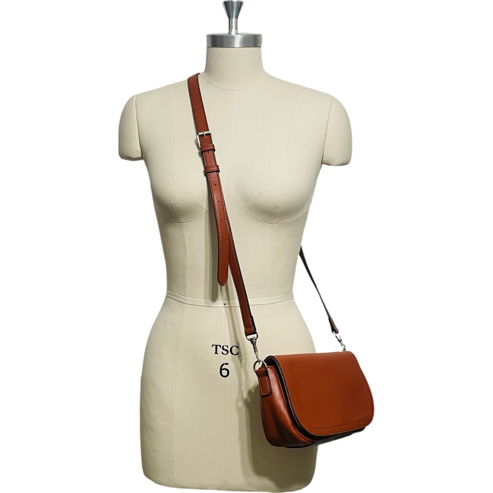 Rae Dunn Faux Brown Leather Crossbody Bag with Adjustable Strap